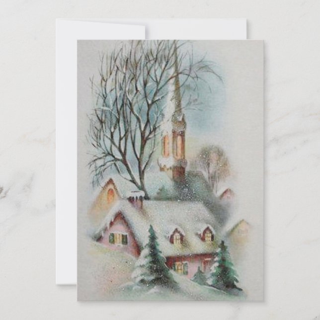 Vintage Retro Christmas Church Winter Holiday Card (Front)