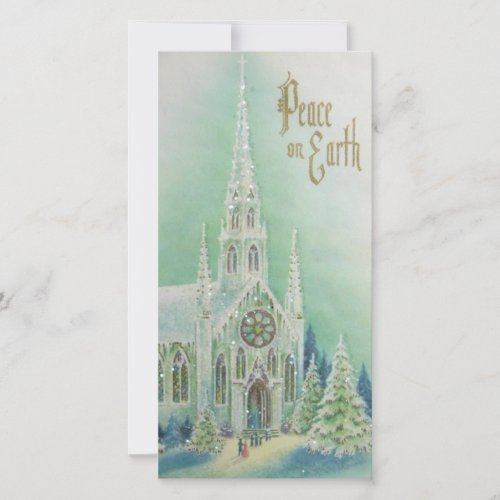 Vintage Retro Christmas Church Winter Holiday Card