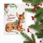 Vintage Retro Christmas Deer Holiday Card<br><div class="desc">Cute retro deer with bow and jingle bells around its neck.  The text reads: It's the happiest season of all.</div>
