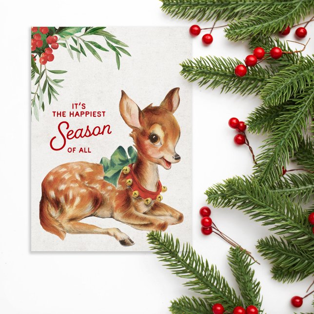 Vintage Retro Christmas Deer Holiday Card (Creator Uploaded)
