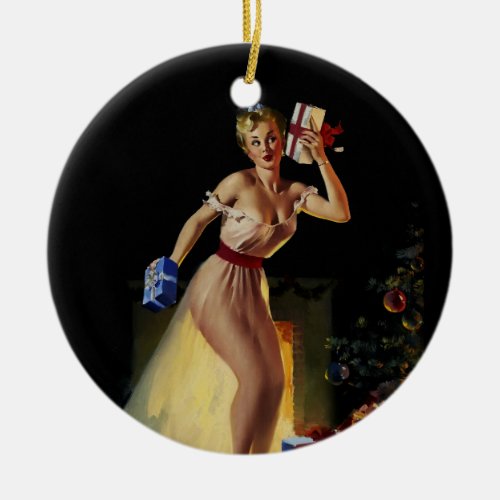 Vintage Retro Christmas Eve Pinup girl Ceramic Ornament