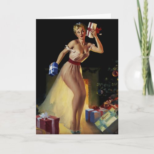 Vintage Retro Christmas Eve Pinup girl Holiday Card