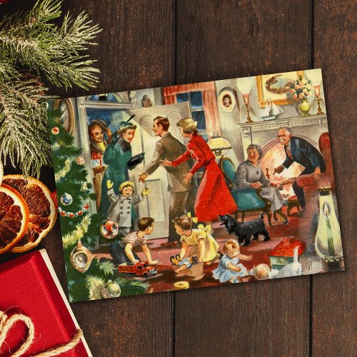 Vintage Retro Christmas Family Gathering Holiday Card