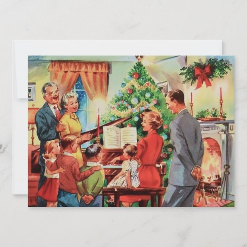 Vintage Retro Christmas Family Playing Piano Holiday Card