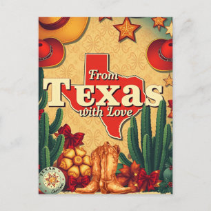 Vintage Retro Christmas  From Texas with Love Holiday Postcard