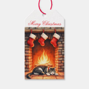 Vintage Retro Christmas Gift Tag – Cozy Fireplace