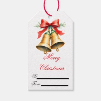 Vintage Retro Christmas Gift Tag with Bells & Red 