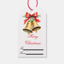 Vintage Retro Christmas Gift Tag with Bells & Red