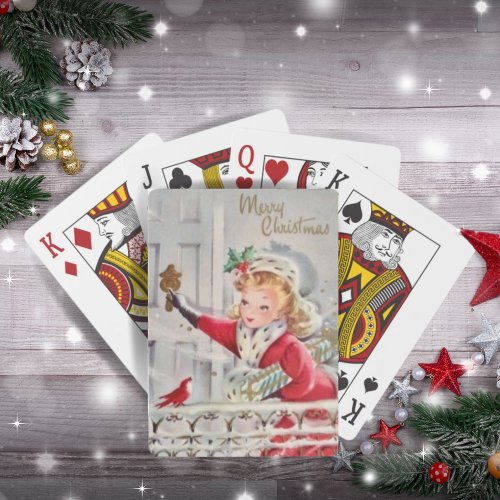 Vintage Retro Christmas Girl with Gifts Holiday Playing Cards