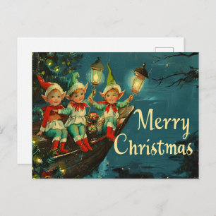 Vintage Retro Christmas: Happy Elves Holiday Postcard