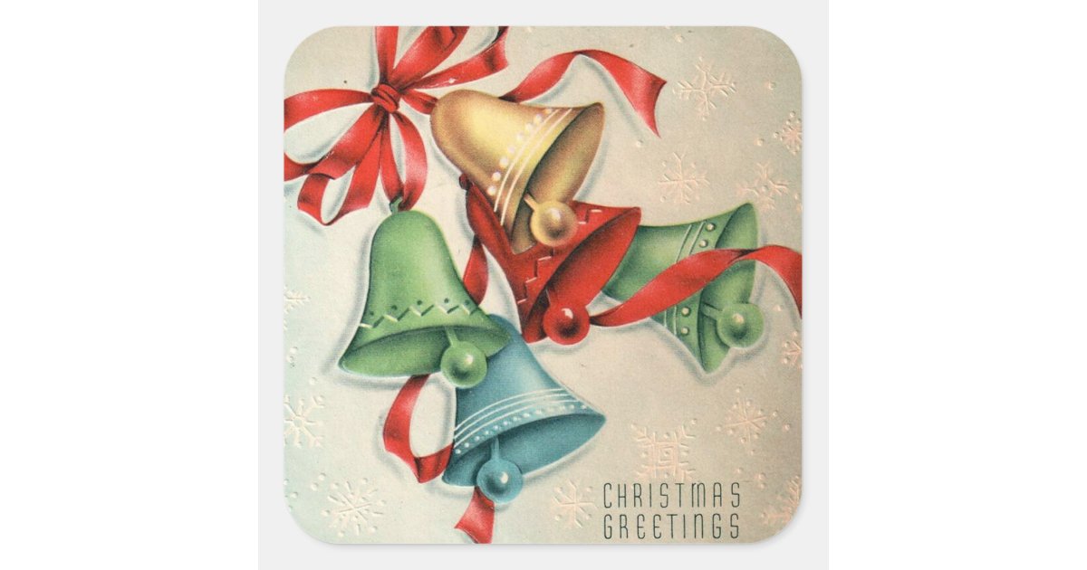 Vintage retro Christmas Holiday bells sticker | Zazzle.com