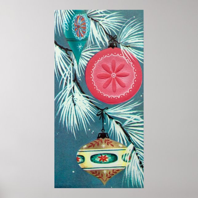 Vintage retro Christmas Holiday bulbs poster (Front)