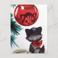 Vintage retro Christmas Holiday cat postcard