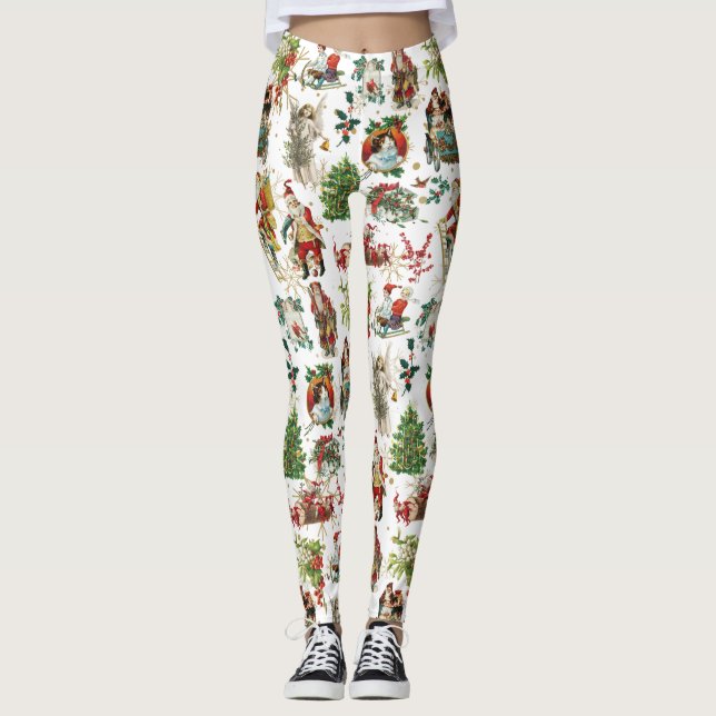 Vintage Retro Christmas Holiday Festive Leggings (Front)
