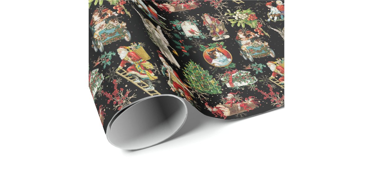 Vintage Retro Christmas Holiday Festive Pattern Wrapping Paper | Zazzle