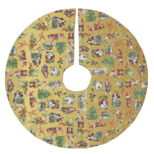 Vintage Retro Christmas Holiday Pattern Gold Brushed Polyester Tree Skirt