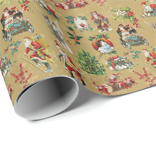 Vintage Retro Christmas Holiday Pattern Gold Wrapping Paper (Roll Corner)