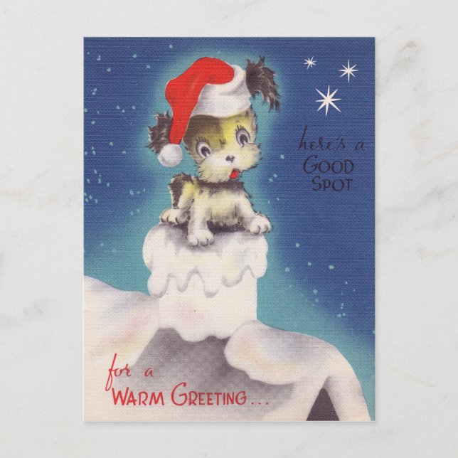 Vintage retro Christmas Holiday puppy postcard (Front)