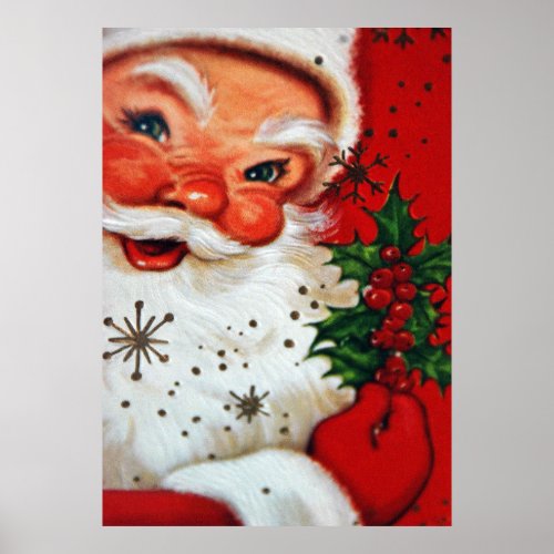 Vintage retro Christmas Holiday Santa poster