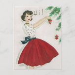 Vintage retro Christmas Holiday woman postcard<br><div class="desc">design by www.etsy.com/VanityFlairDesign</div>