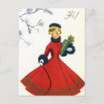Vintage retro Christmas Holiday woman postcard<br><div class="desc">design by www.etsy.com/Shop/VanityFlairDesign</div>