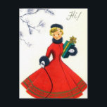 Vintage retro Christmas Holiday woman postcard<br><div class="desc">design by www.etsy.com/Shop/VanityFlairDesign</div>