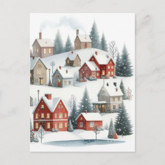 Vintage Retro Christmas Houses in Snow Postcard