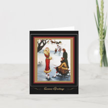 Vintage Retro Christmas Ice Skating 1920s Card