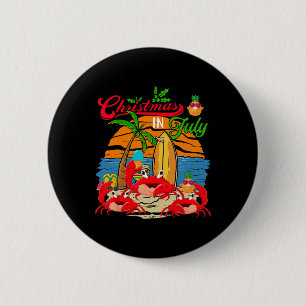 Vintage Retro Christmas In July Three Cute Crabs F Button