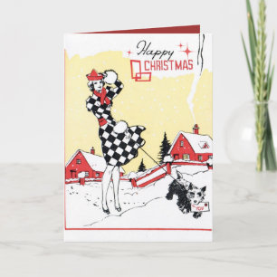 Vintage retro Christmas lady add text card