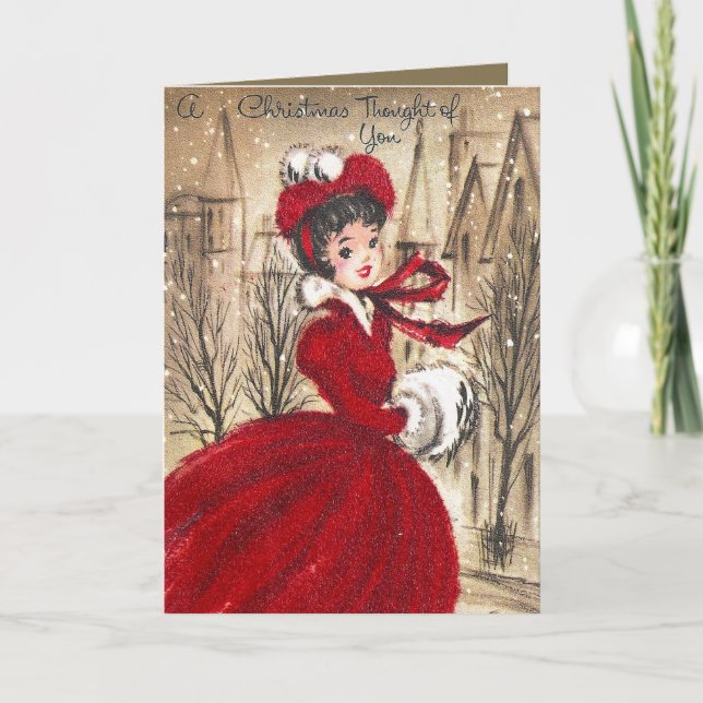 Vintage retro Christmas lady dd text card (Front)