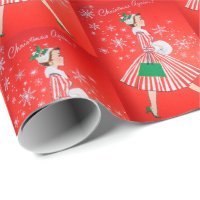 Vintage retro Christmas lady Festive  party wrap Wrapping Paper