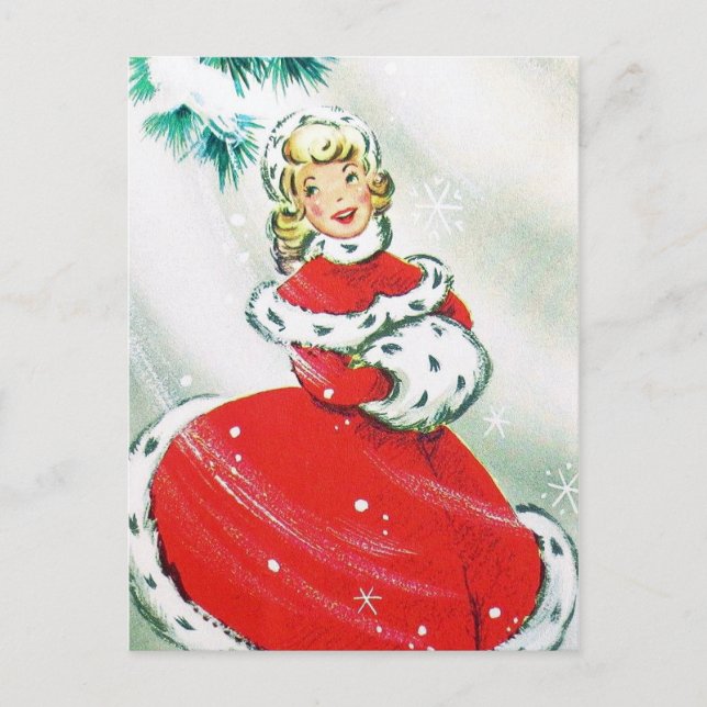Vintage retro Christmas lady Holiday postcard (Front)