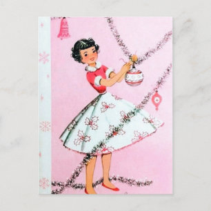 Vintage retro Christmas lady postcard