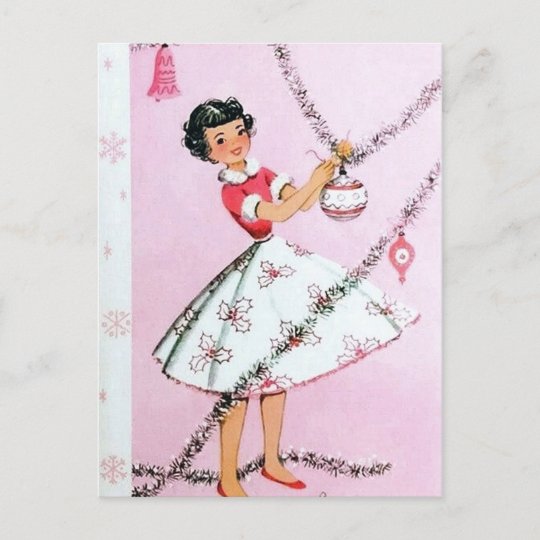 Vintage retro Christmas lady postcard | Zazzle.com