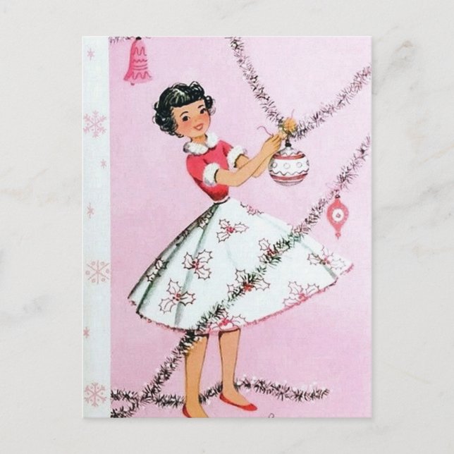 Vintage retro Christmas lady postcard (Front)
