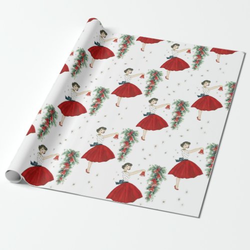 Vintage Retro Christmas Lady Wrapping Paper