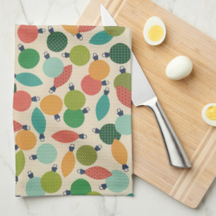 Vintage Retro Christmas Ornaments and Lights Kitchen Towel