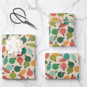 Vintage Retro Christmas Ornaments and Lights Wrapping Paper Sheets