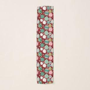 Vintage Retro Christmas Ornaments and Snowflakes Scarf