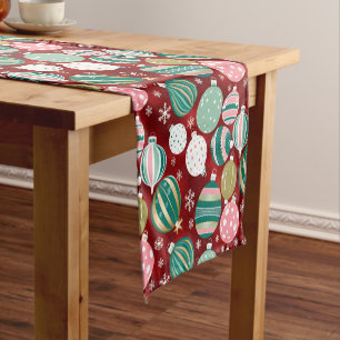 Vintage Retro Christmas Ornaments and Snowflakes Short Table Runner