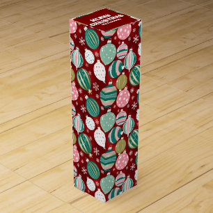 Vintage Retro Christmas Ornaments and Snowflakes Wine Box