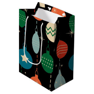 Vintage Retro Christmas Ornaments Pattern Medium Gift Bag