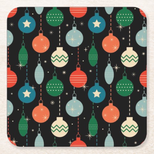 Vintage Retro Christmas Ornaments Pattern    Square Paper Coaster