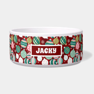 Vintage Retro Christmas Ornaments & Snowflakes Dog Bowl