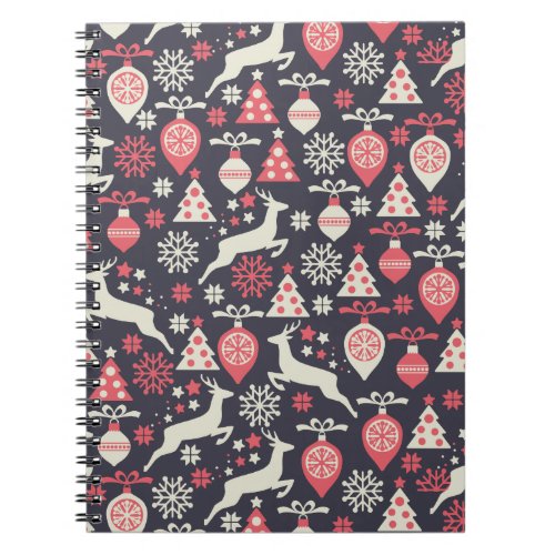 Vintage Retro Christmas Pattern Holiday Notebook