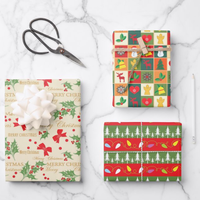 Vintage Retro Christmas Pattern Wrapping Paper Sheets (Front)