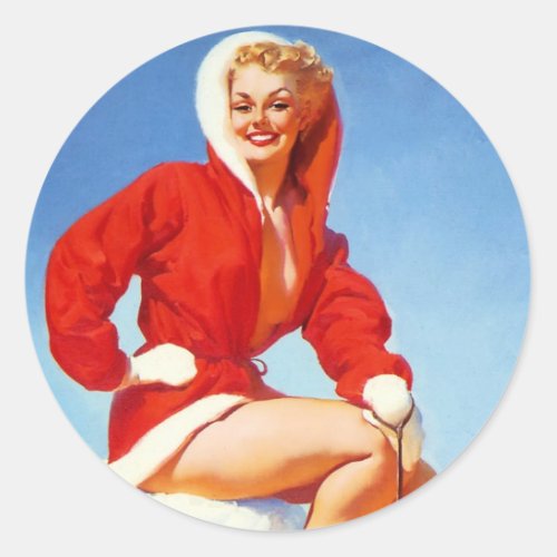Vintage Retro Christmas Pin UP Girl Classic Round Sticker