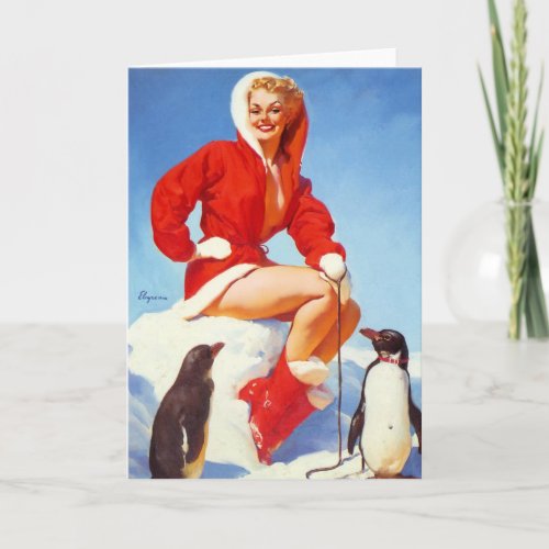 Vintage Retro Christmas Pin UP Girl Holiday Card