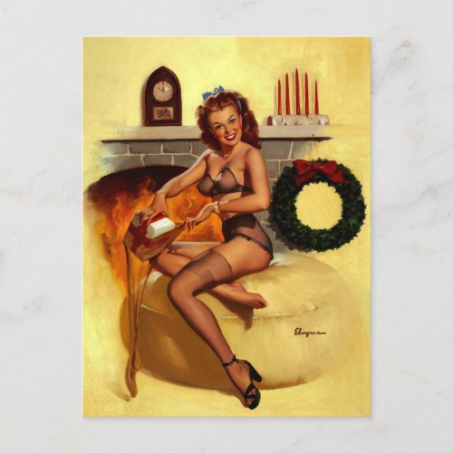 Vintage Retro Christmas Pin UP Girl Holiday Postcard